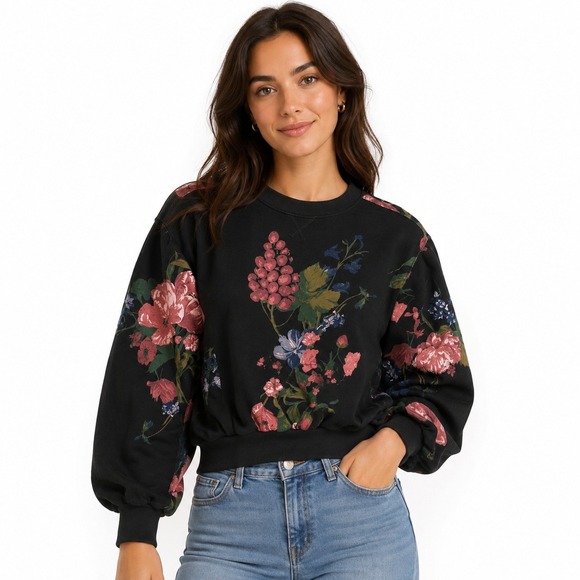 Pilcro Anthropologie Floral Puff Sleeve Sweatshirt Cottagecore Xs